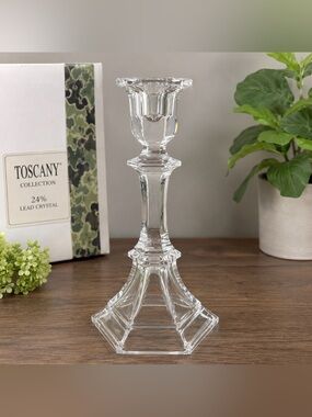 Vintage Toscany Collection 24% Lead Crystal Taper Candle Holder 8” Clear Crystal